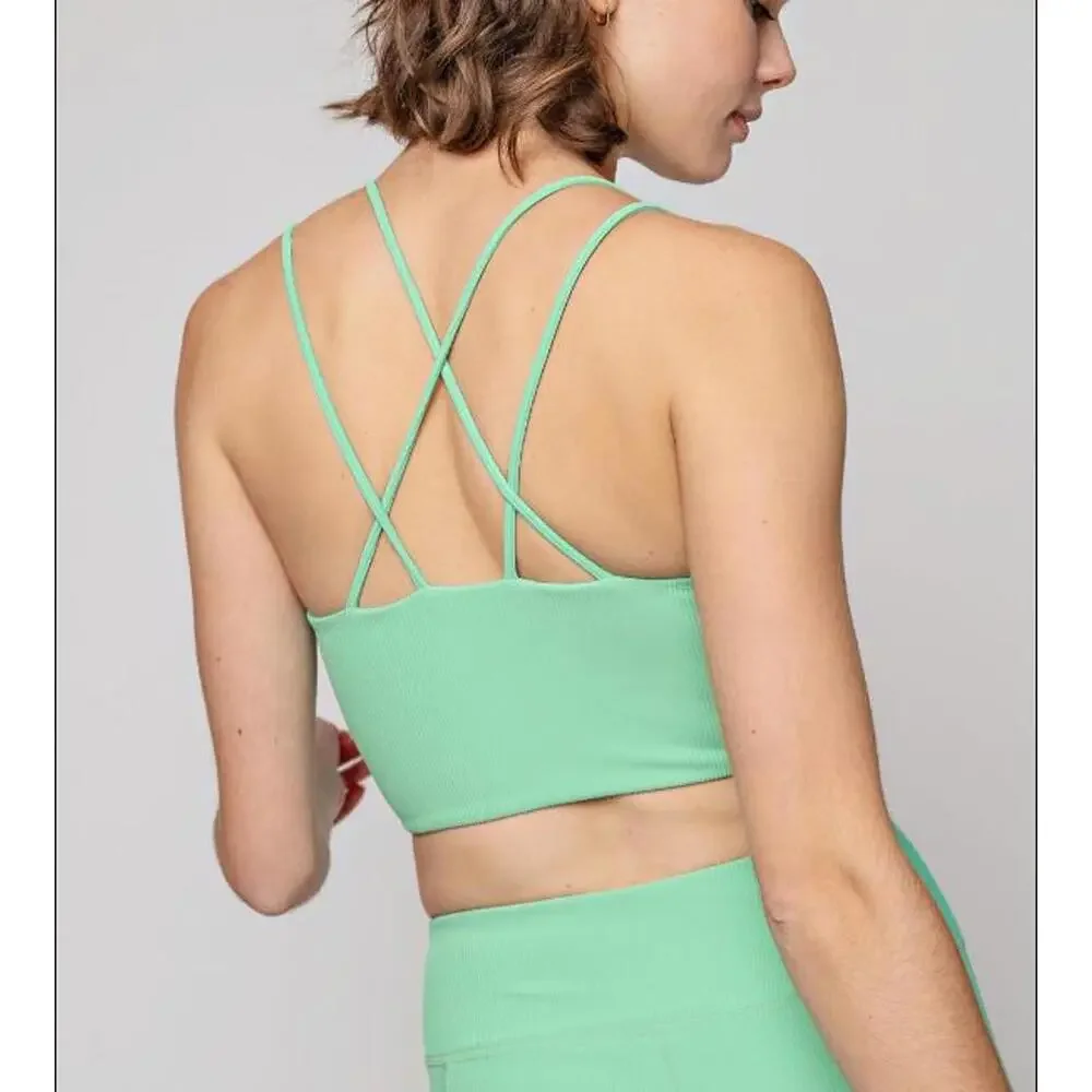 #1789 Rae Mode NWOT Digital Green Plus Nylon Rib Sports Bra Sizes 1X-2X